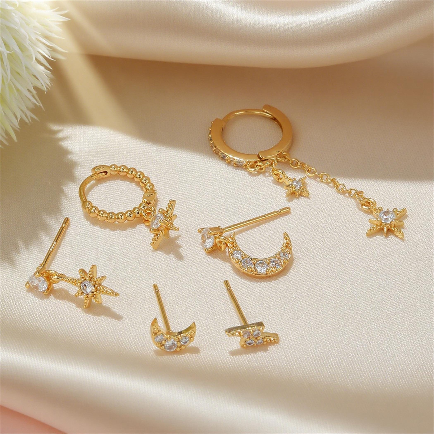Star and Moon Dangle Earrings Set (6PCS)