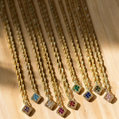 Vintage Birthstone Necklace in Twist Chain