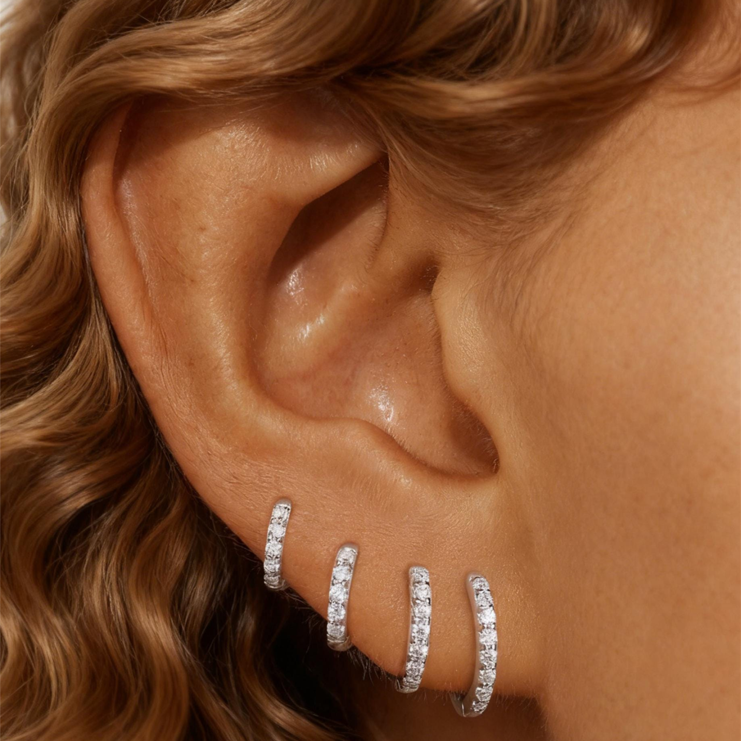 Sterling Silver Full Sparkle Diamond Hoop Earrings (1 PC)