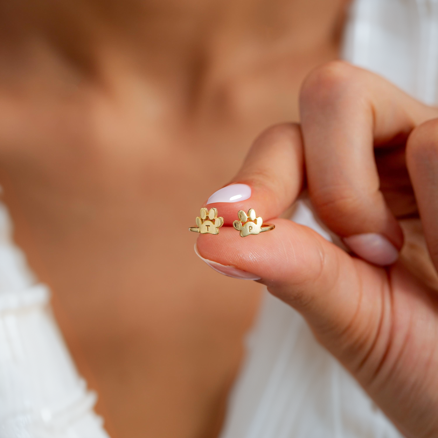 Personalized Engraved Paw Initial Ring