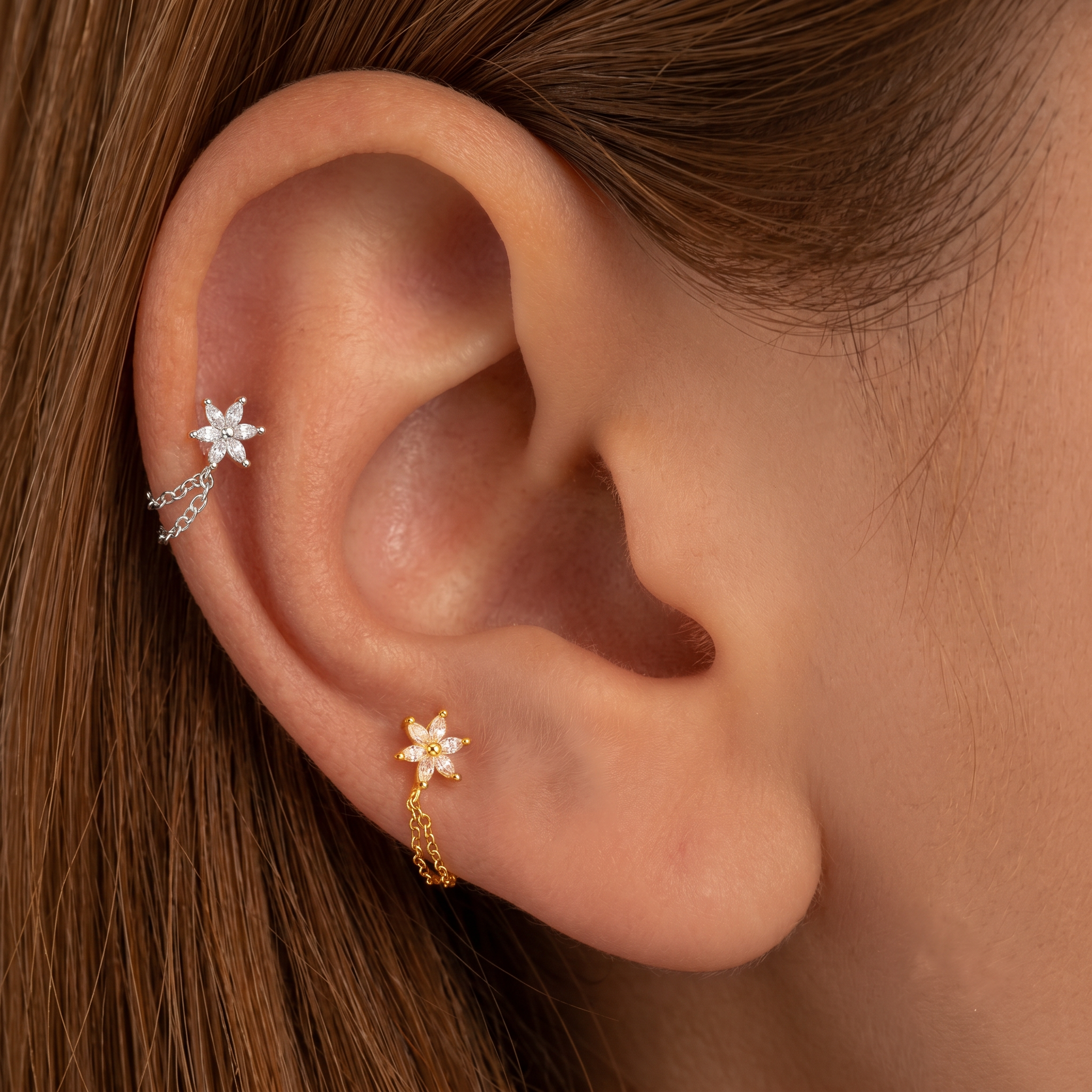 Flower CZ Flat Back Stud