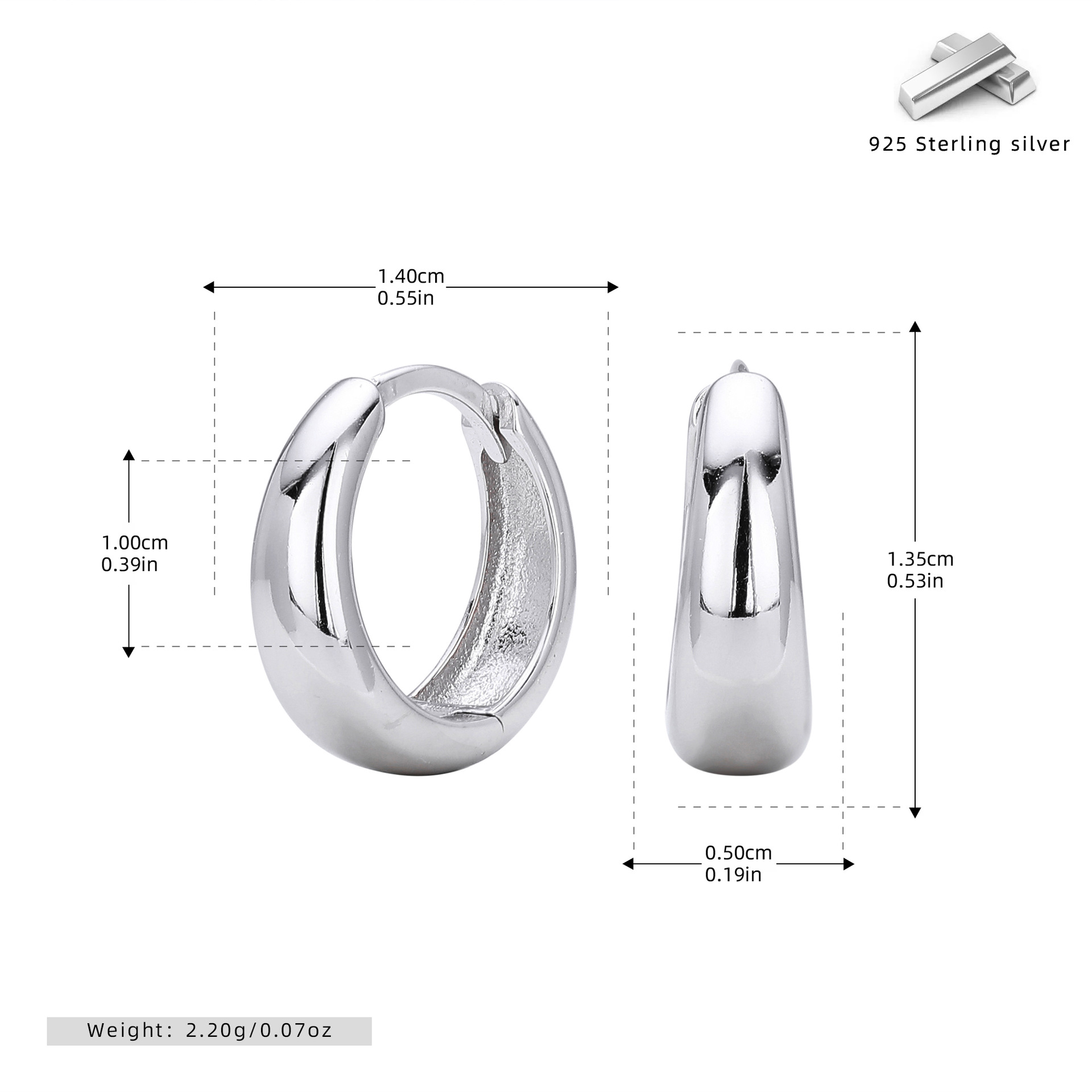 Sterling Silver Chunky Dome Huggie Hoop Earring (1 PC)