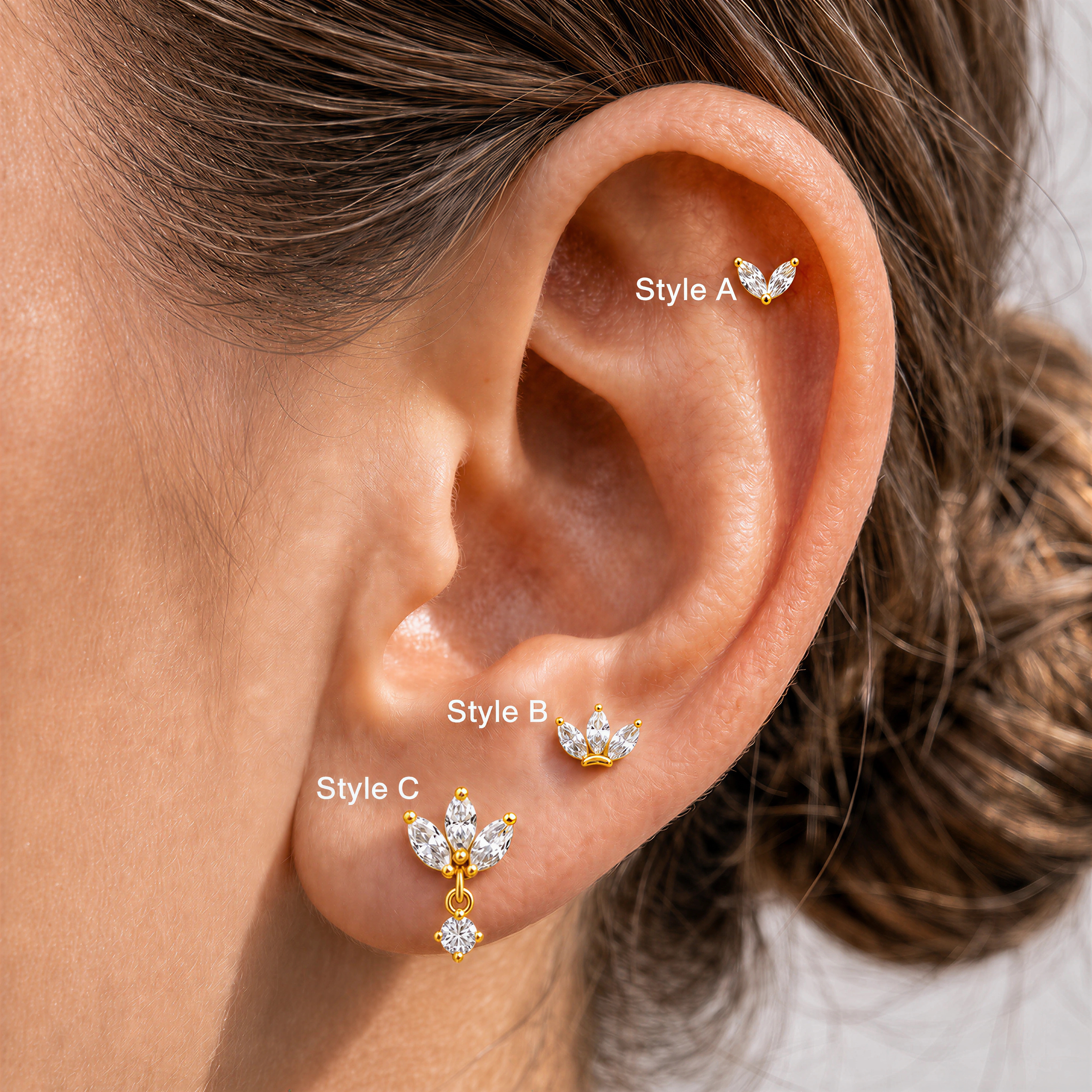 Marquise CZ Stud Earrings — Petal-Like Sparkle for Your Ear Stack