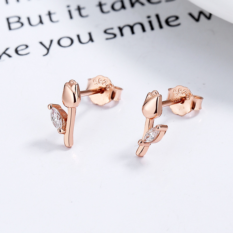 Sterling Silver Dainty Tulip Floral Stud Earrings (2 PCS)