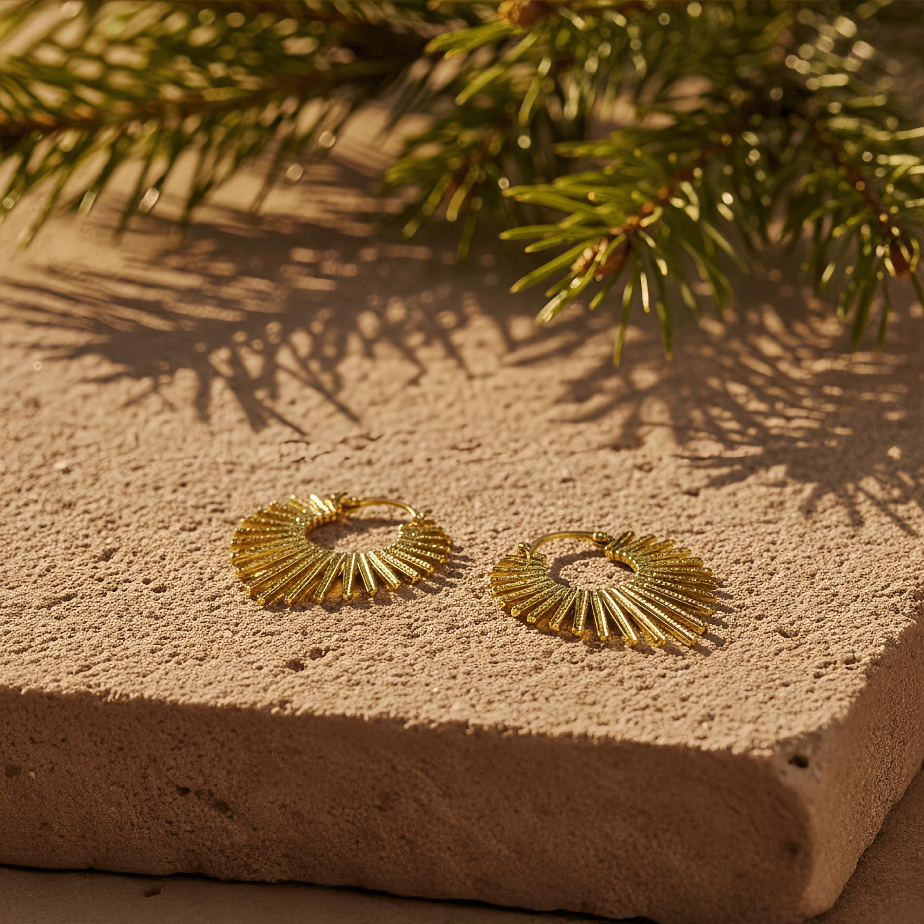Textured Fan Hoop Earrings — Vintage Radiance in Every Line