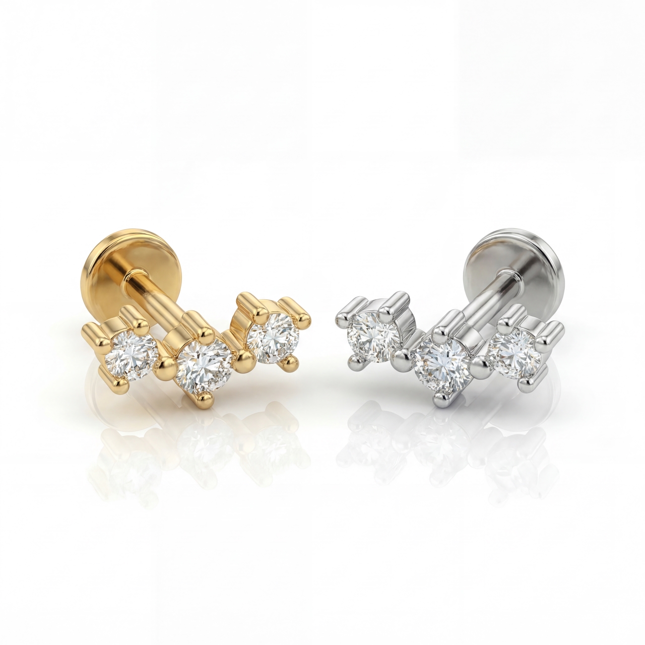 Sterling Silver Tiny Three Cz Labret (1 PC)