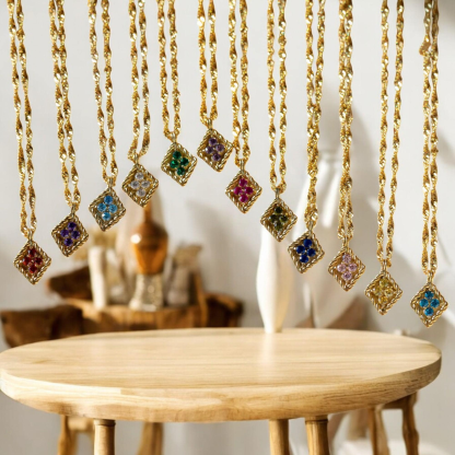 Vintage Birthstone Necklace in Twist Chain