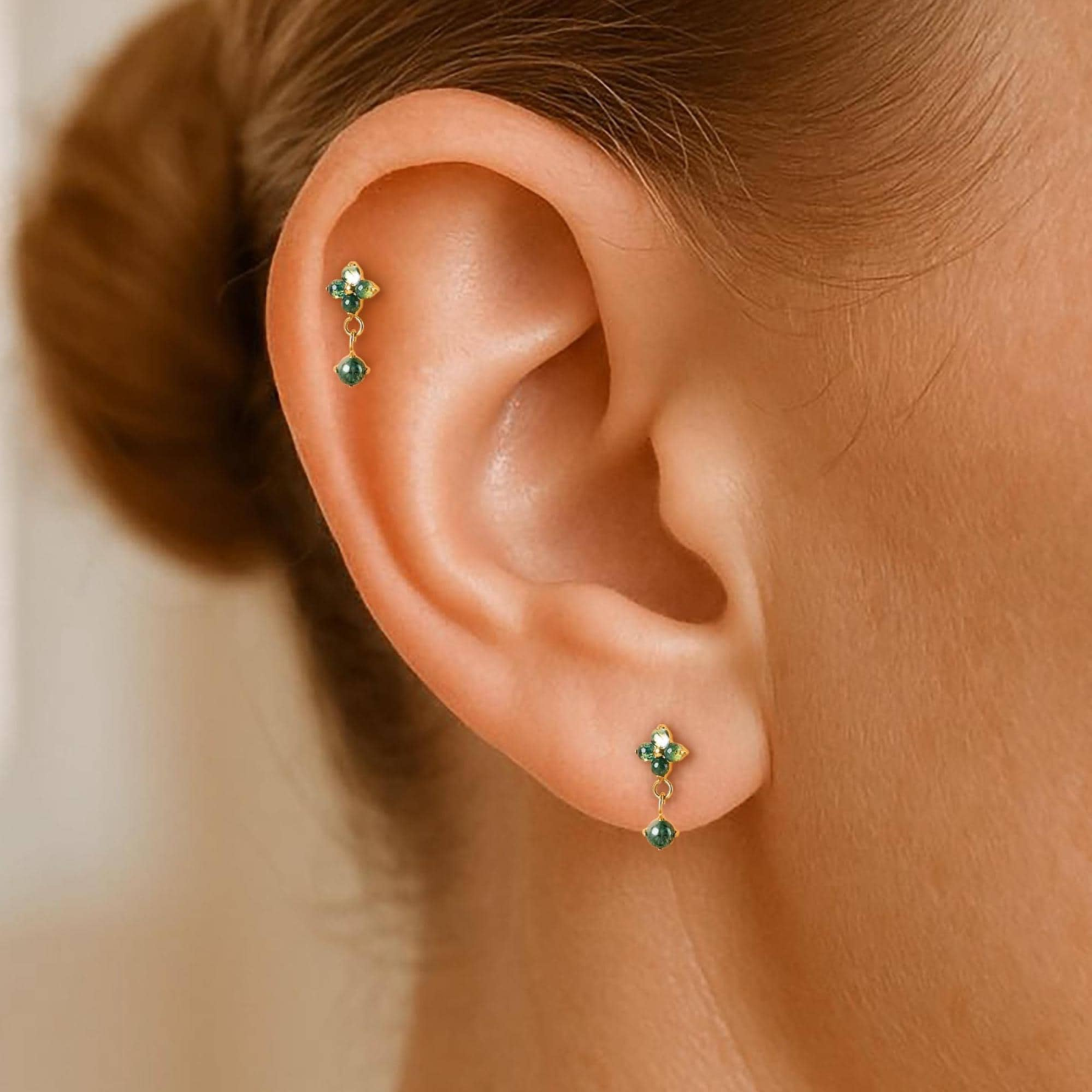 Moss Agate Dangle Stud Earring