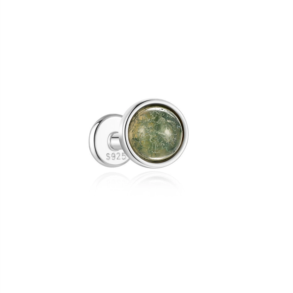 Sterling Silver Natural Moss Agate Gemstone Stud (1 PC)