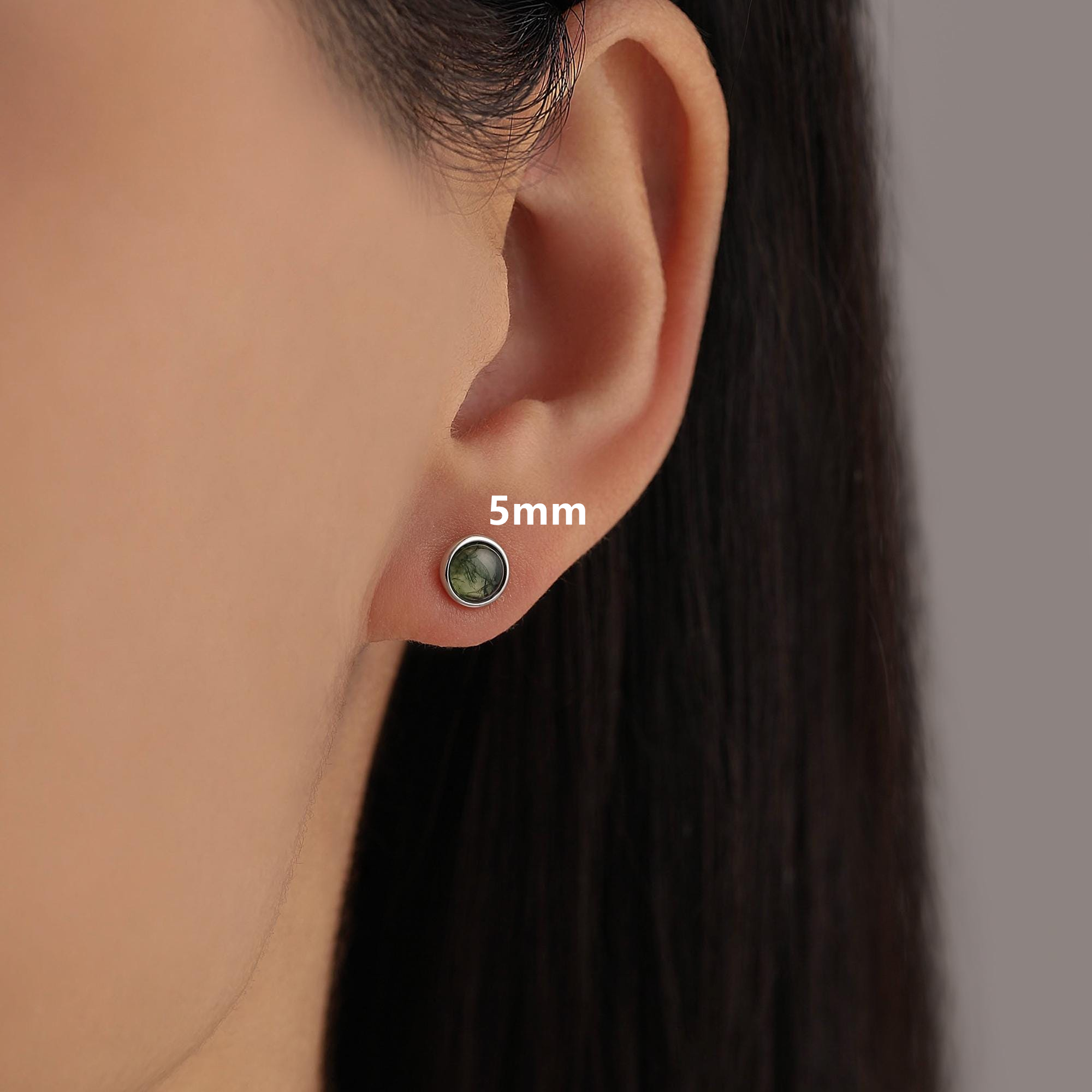 Sterling Silver Natural Moss Agate Gemstone Stud (1 PC)