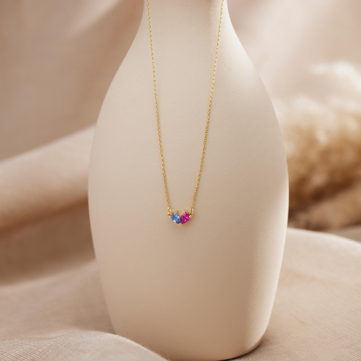 Personalized Two Birthstone Necklace — Two Hearts, One Beautiful Bond