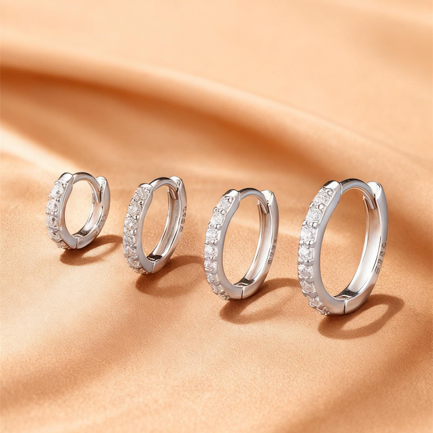 Sterling Silver Full Sparkle Diamond Hoop Earrings (1 PC)