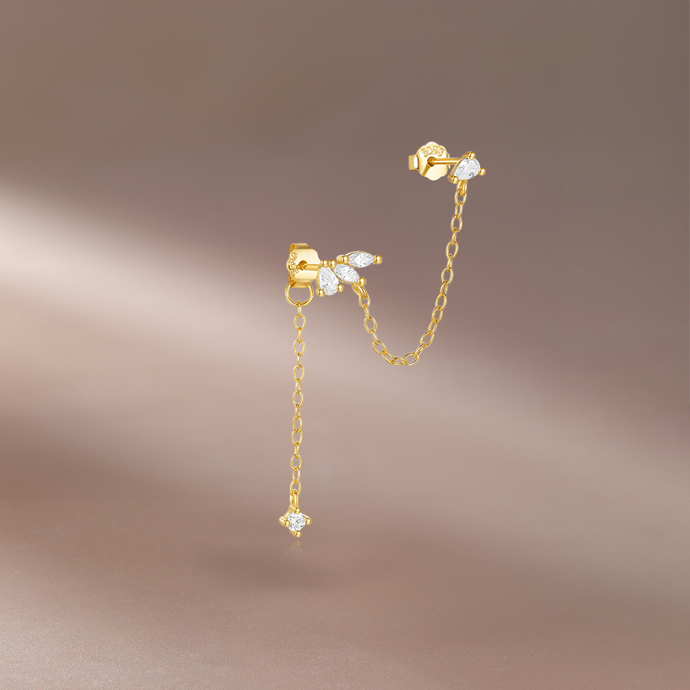 CZ Tassel Chain Stud Earring