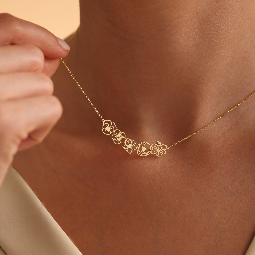 Personalized Dainty Birth Flower Necklace