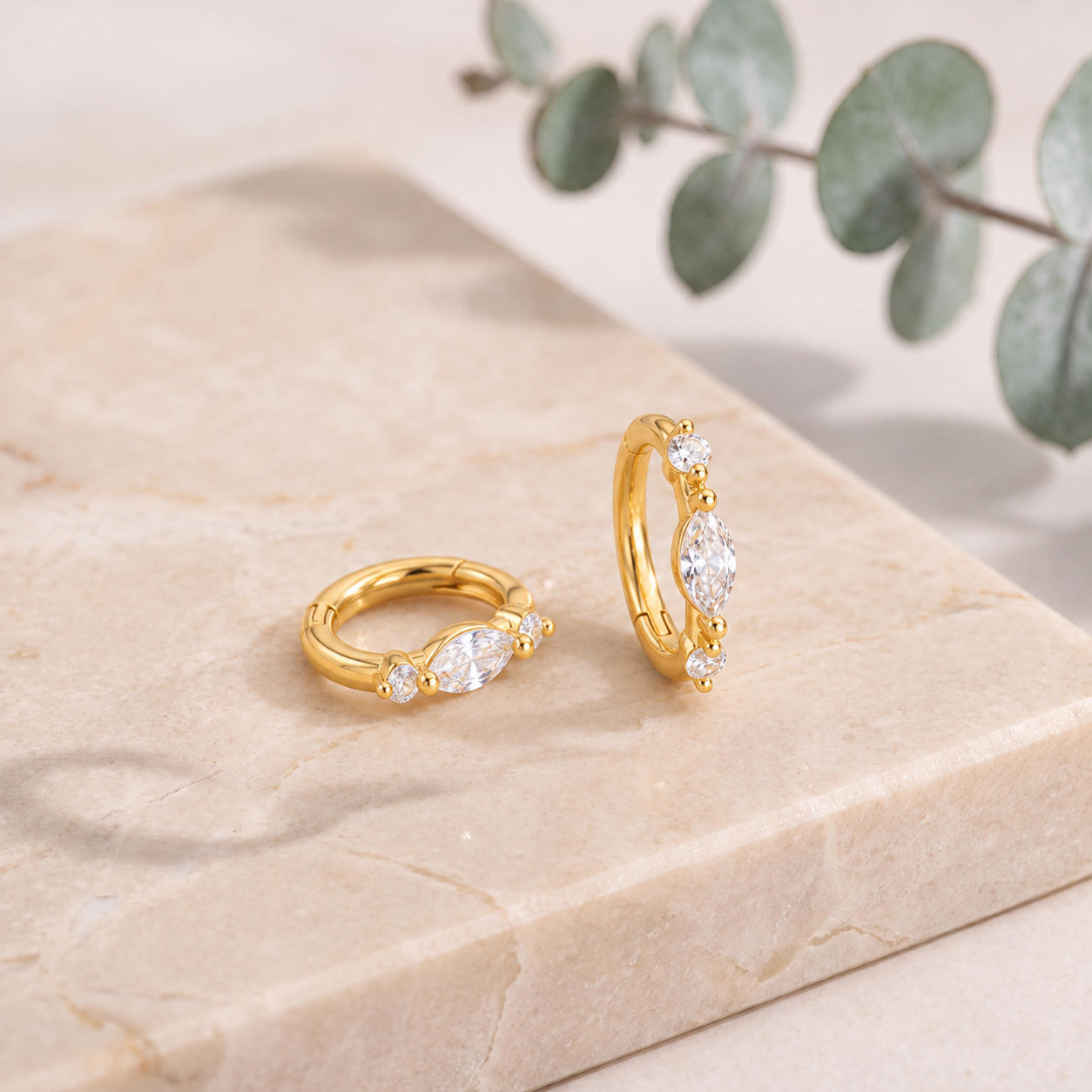 Marquise CZ Clicker Hoops — Tiny Sparkle, Perfectly Stacked