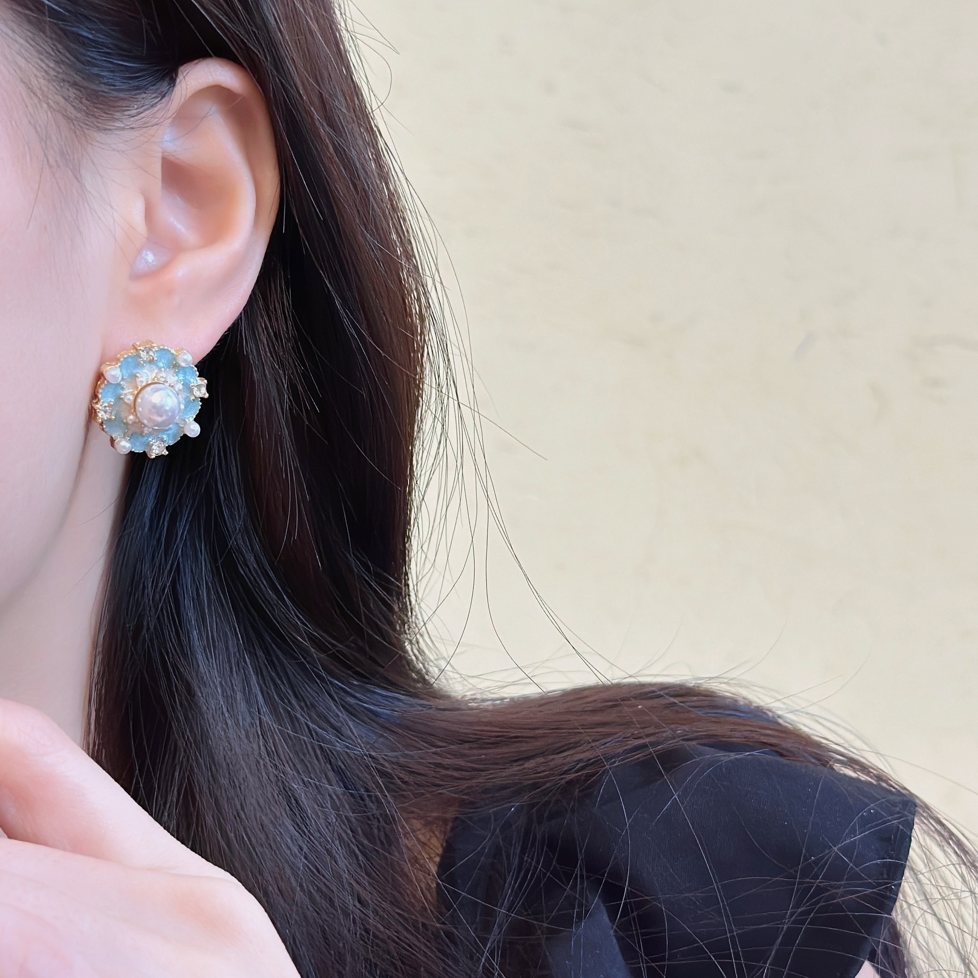 Blue Blossom Pearl Stud Earrings