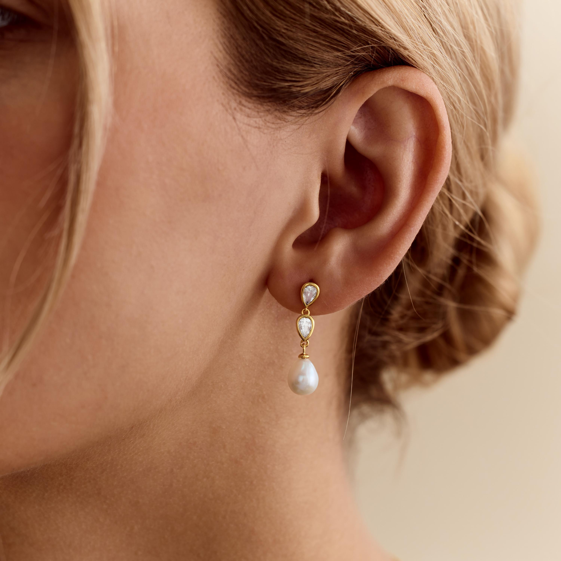 Pearl & Diamond Drop Earrings