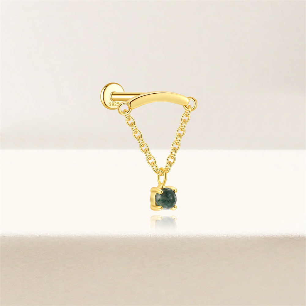 Moss Agate Hidden Helix Stud