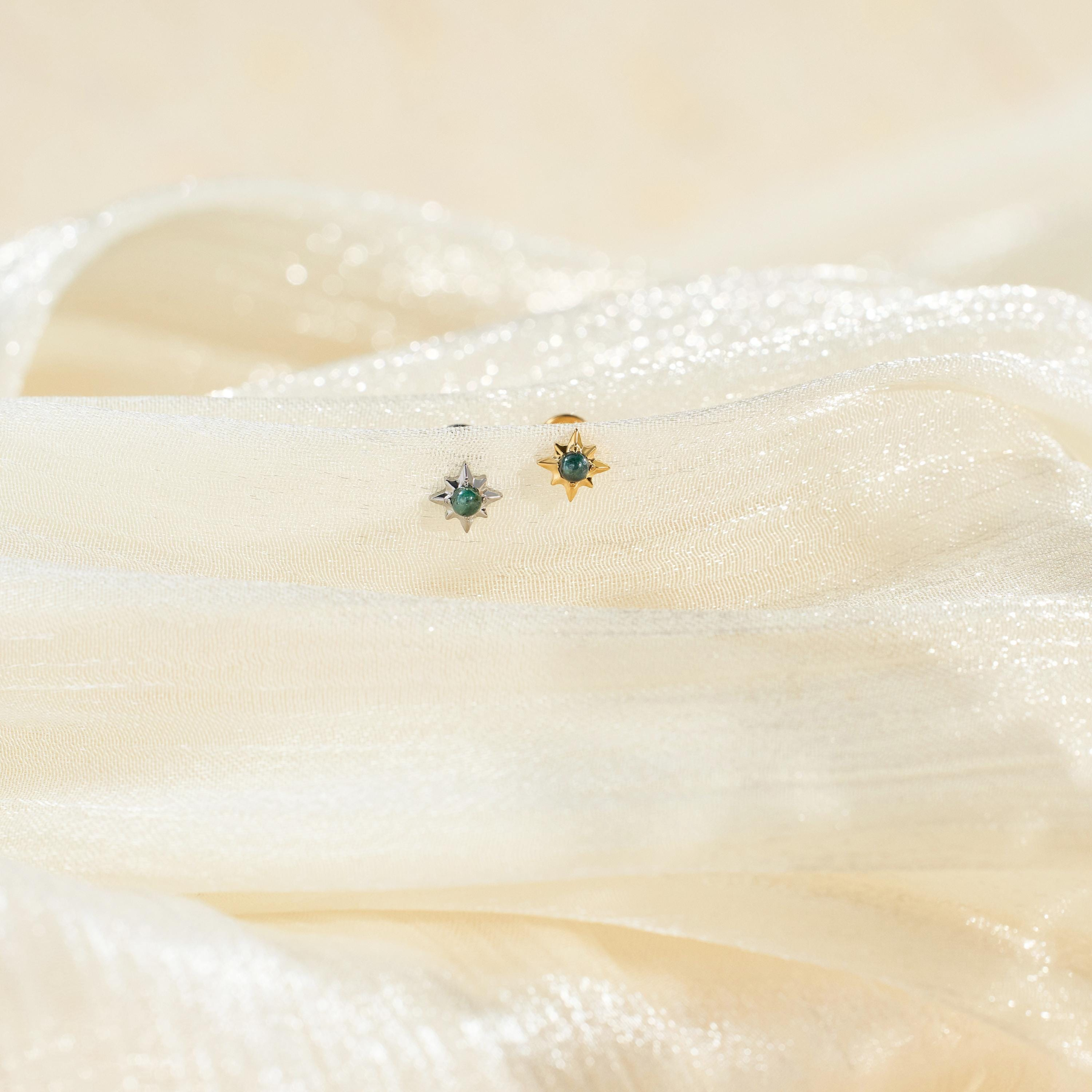 Sterling Silver Moss Agate Labret Stud Earring (1 PC)