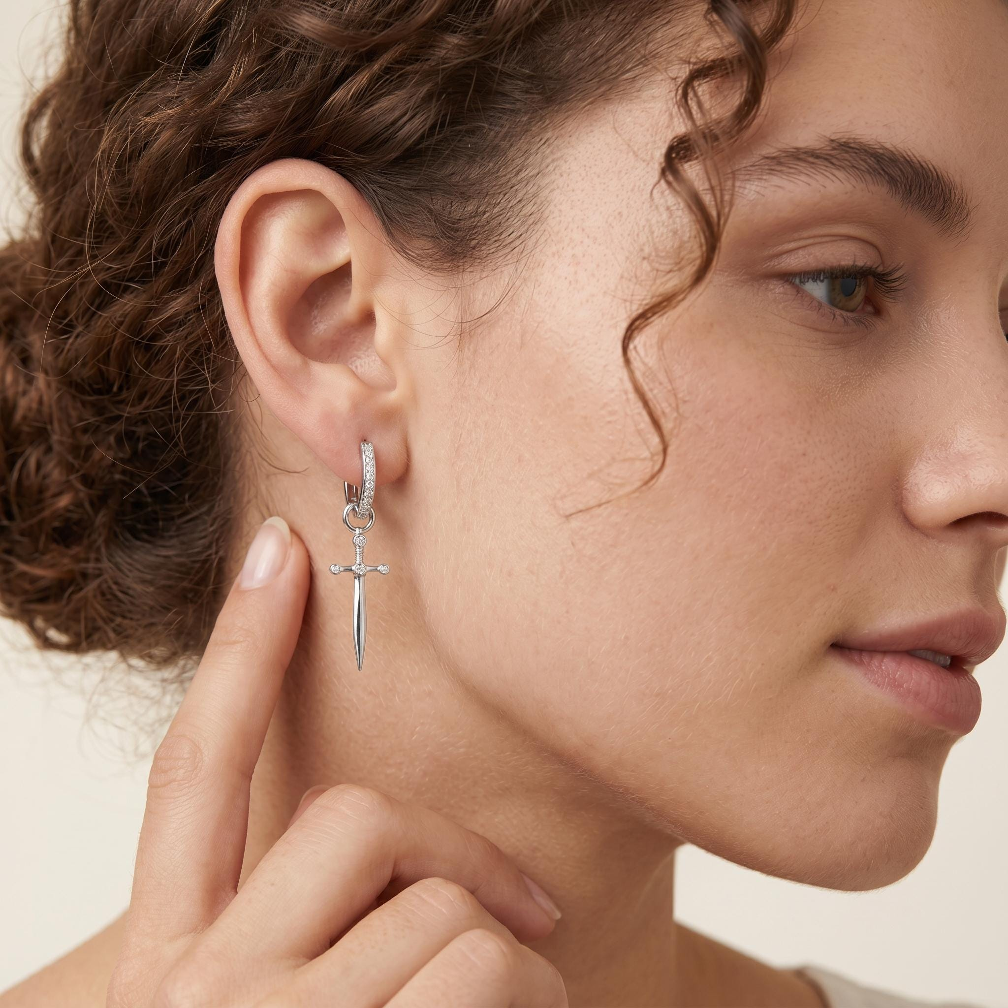 Sword Charm Hoop Earrings