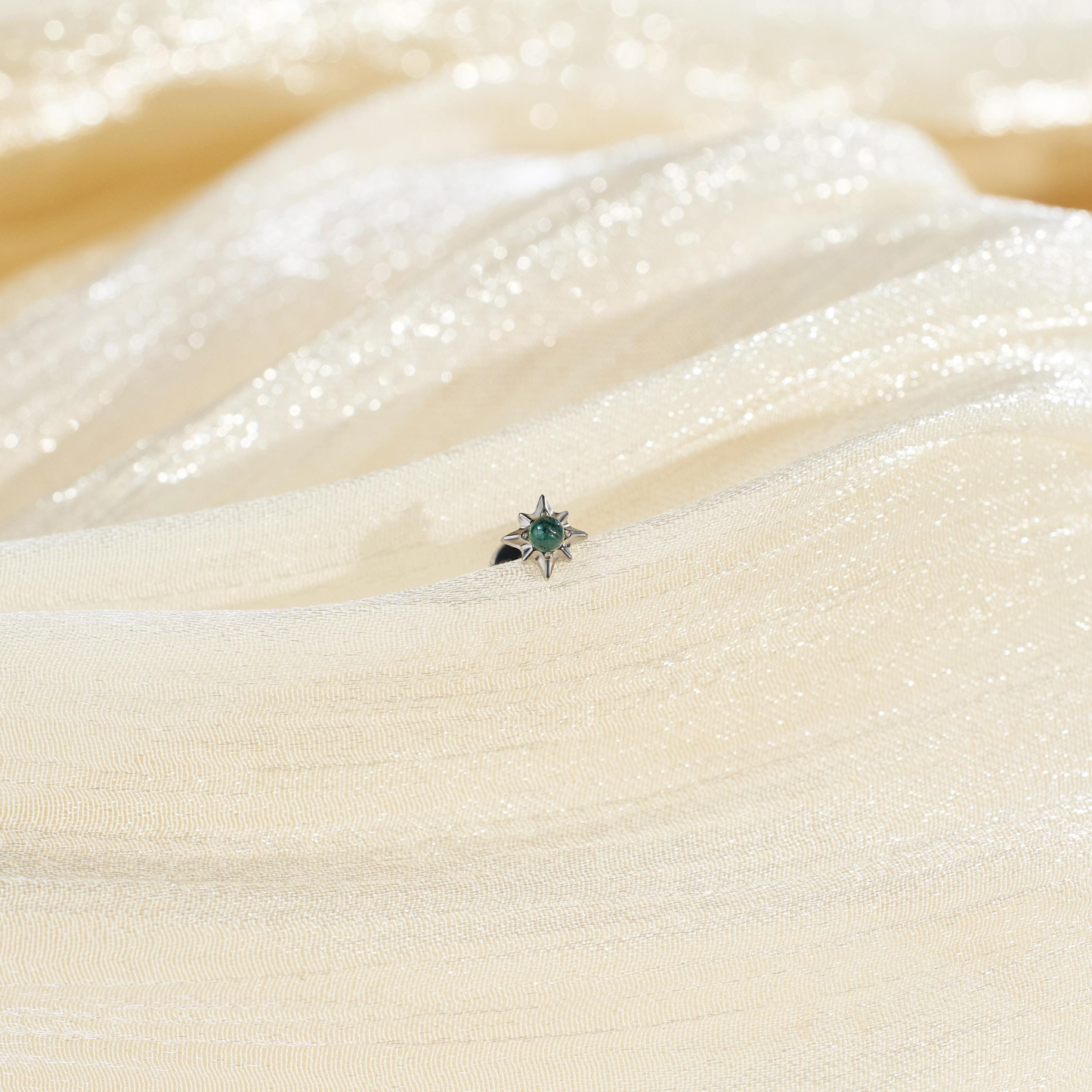 Sterling Silver Moss Agate Labret Stud Earring (1 PC)