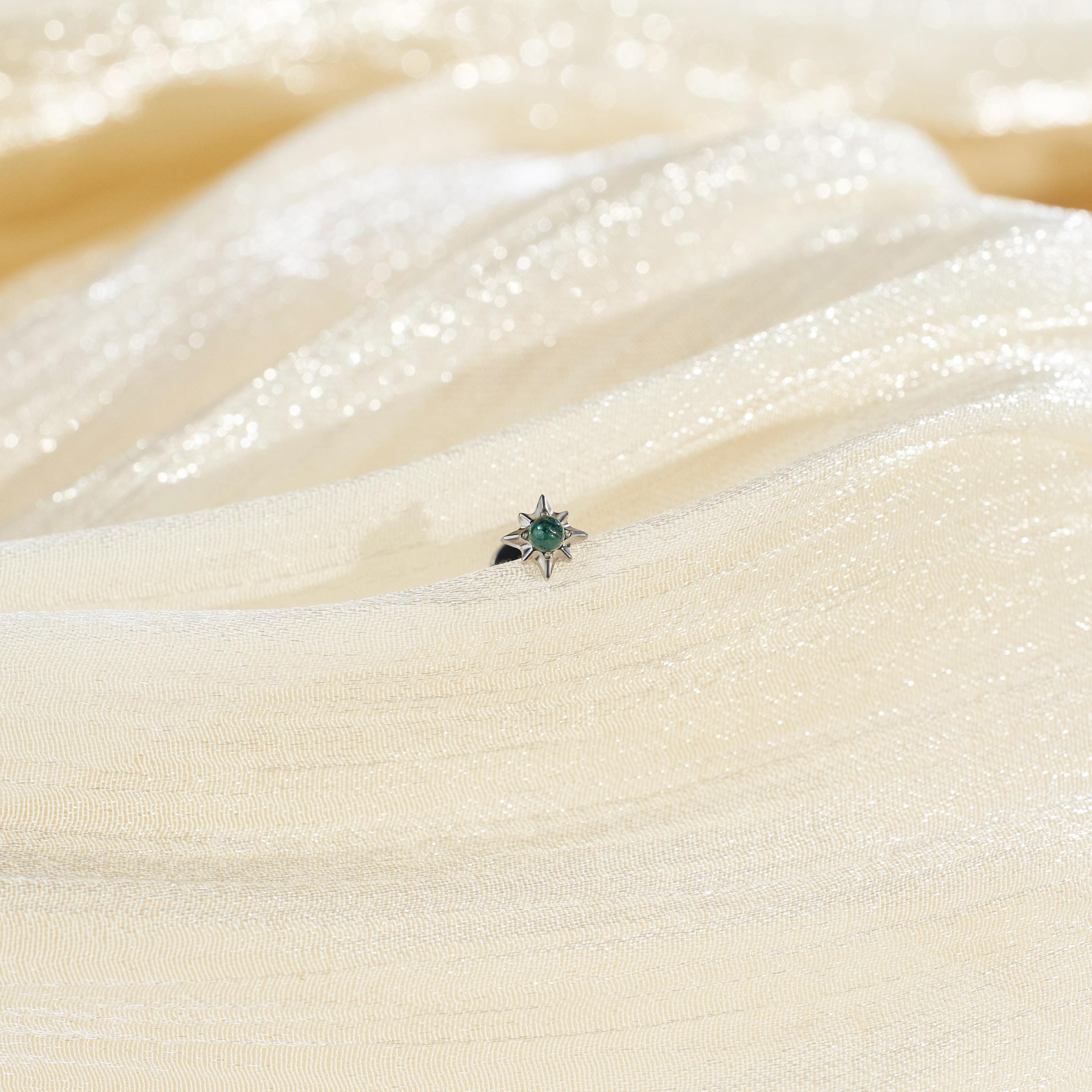 Sterling Silver Moss Agate Labret Stud Earring (1 PC)