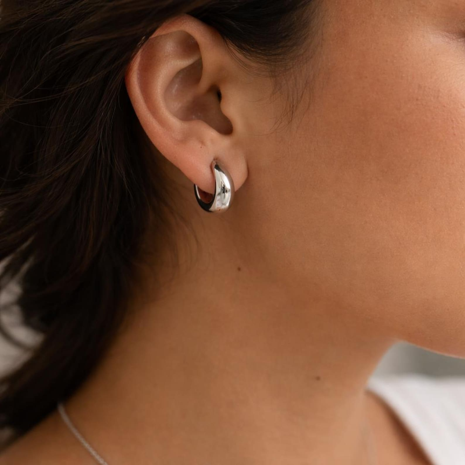 Sterling Silver Chunky Dome Huggie Hoop Earring (1 PC)