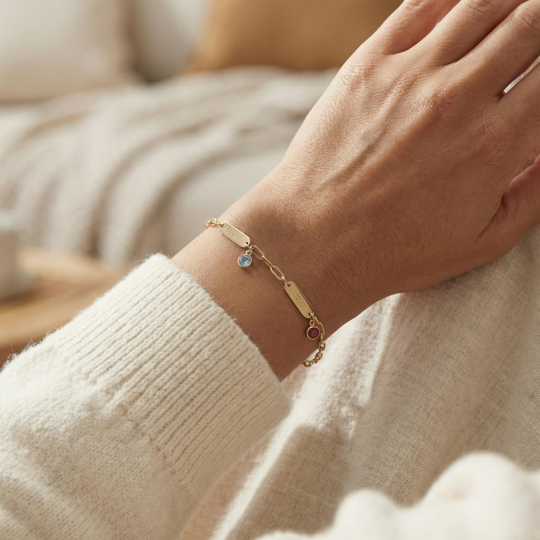 Personalized Multi-Name Birthstone Bracelet