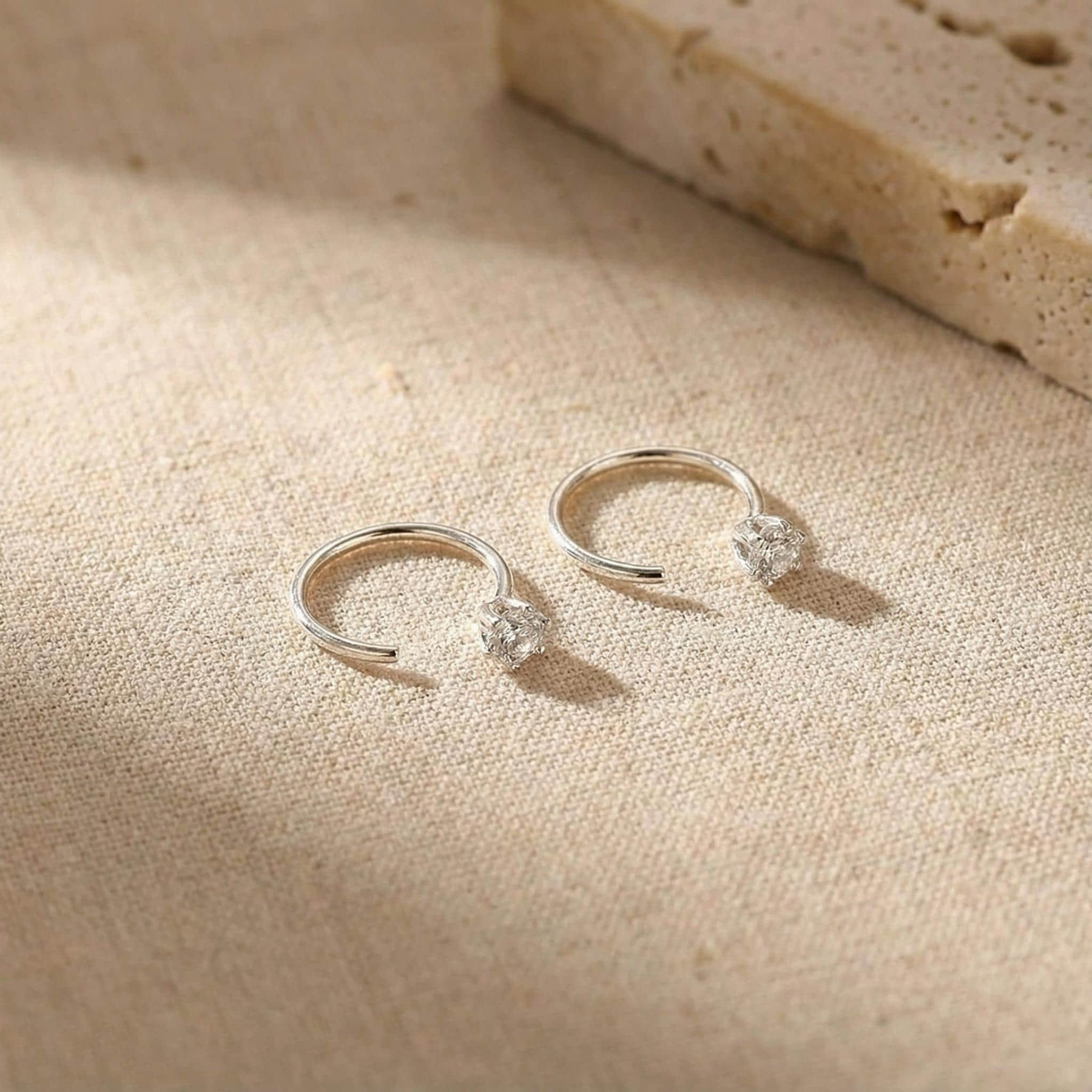 Sterling Silver Tiny Crystal Huggie Hoop Earrings (2 PCS)