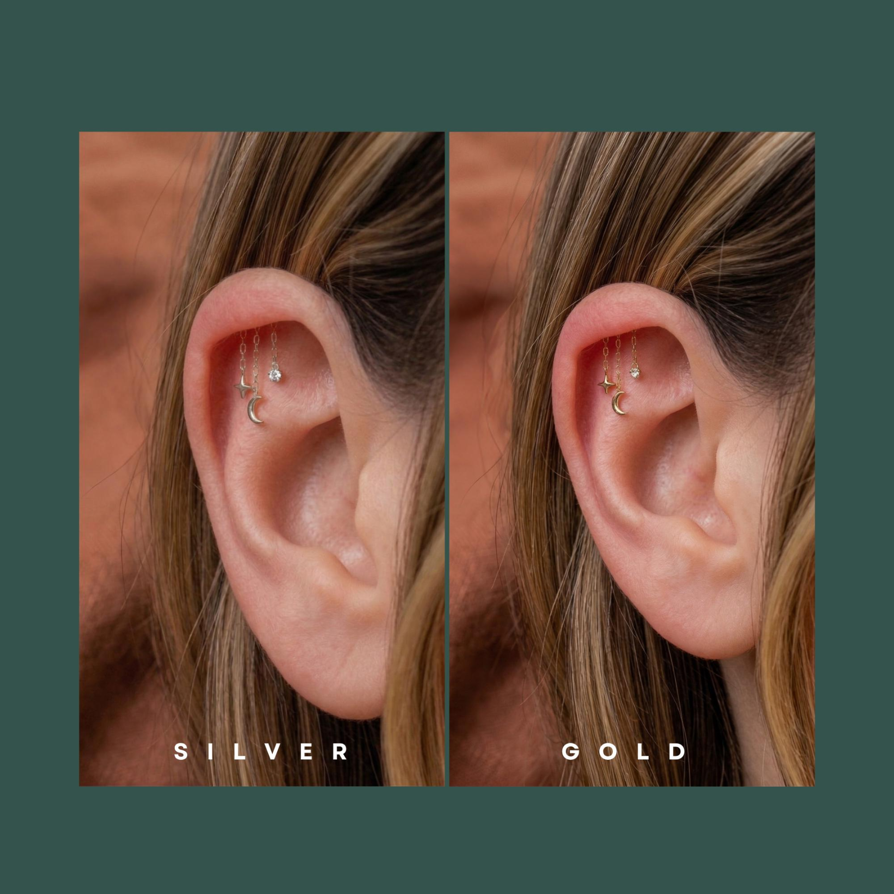 Hidden Chain Moon & Star Flat Back Stud