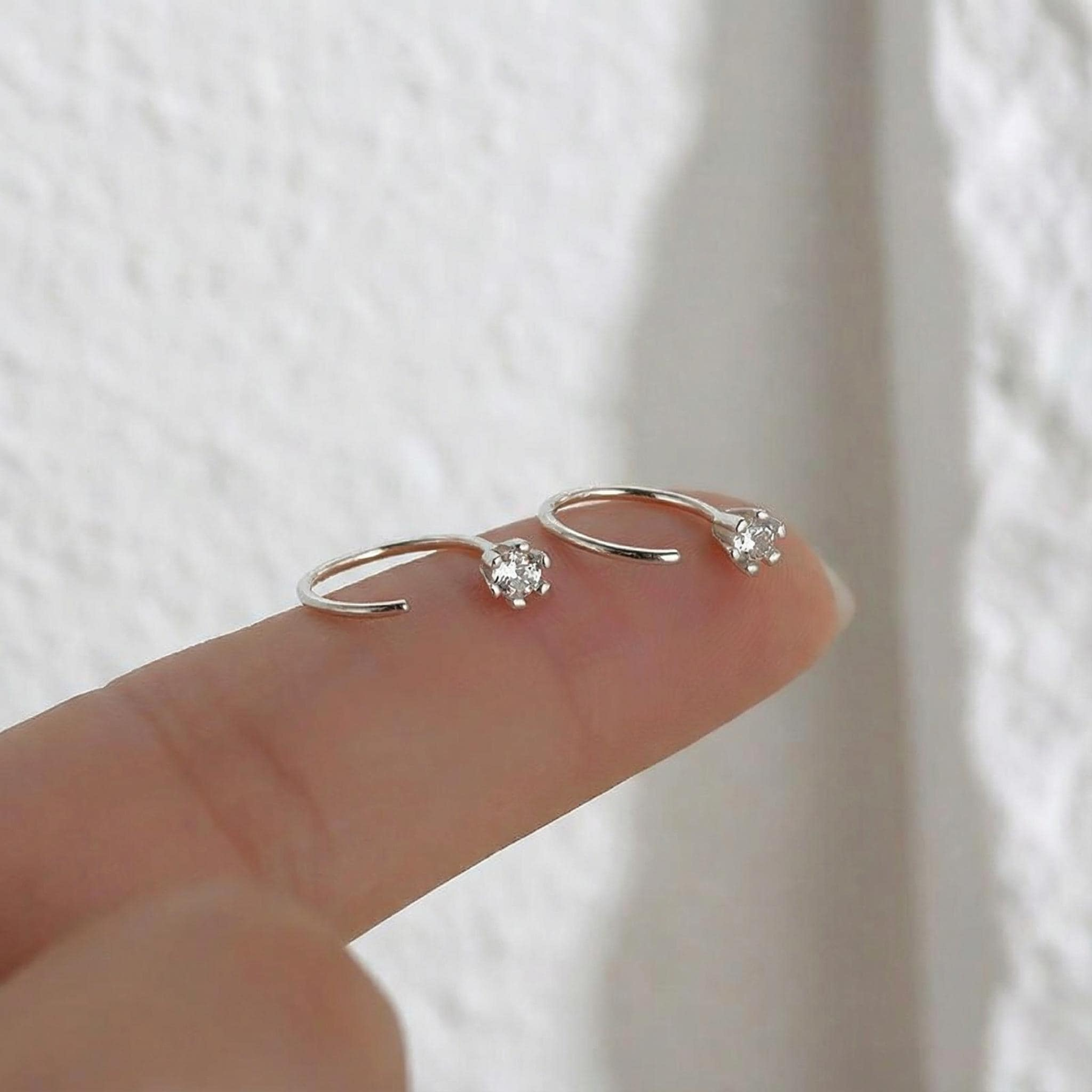 Sterling Silver Tiny Crystal Huggie Hoop Earrings (2 PCS)