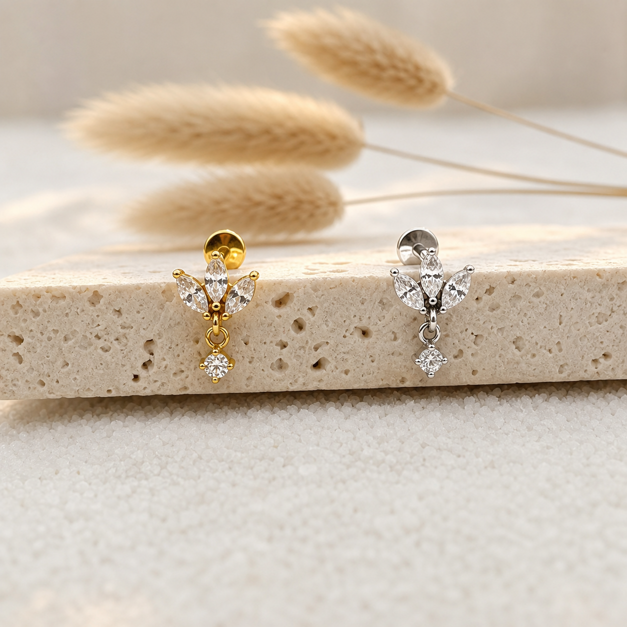 Marquise CZ Stud Earrings — Petal-Like Sparkle for Your Ear Stack