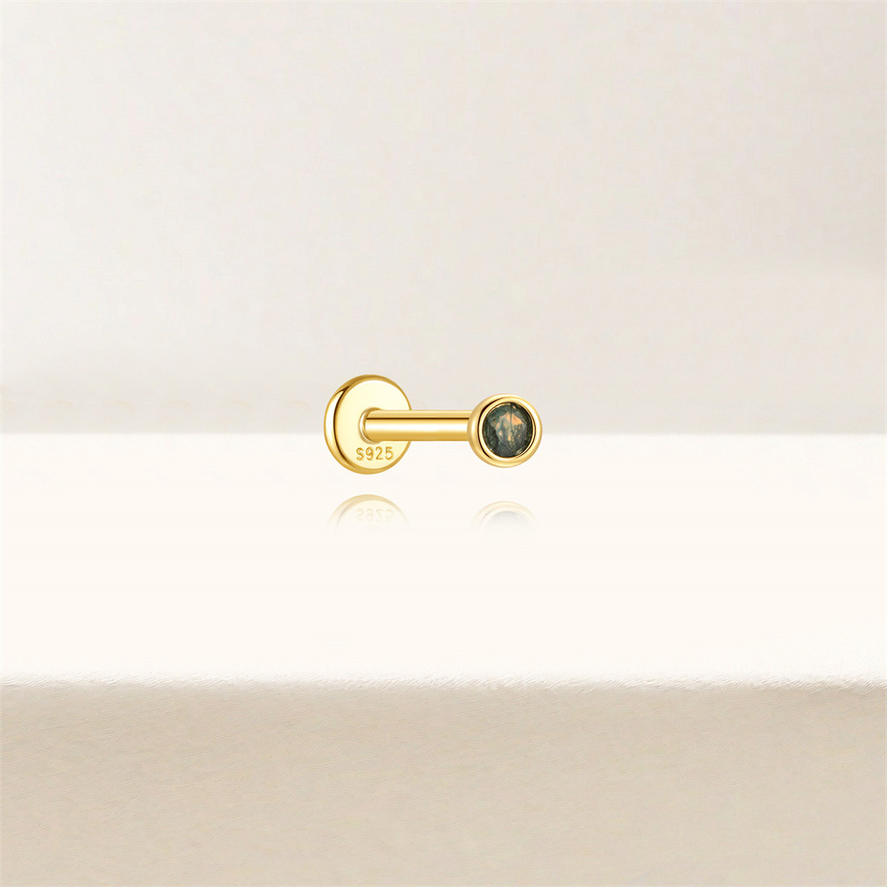 Sterling Silver Natural Moss Agate Gemstone Stud (1 PC)