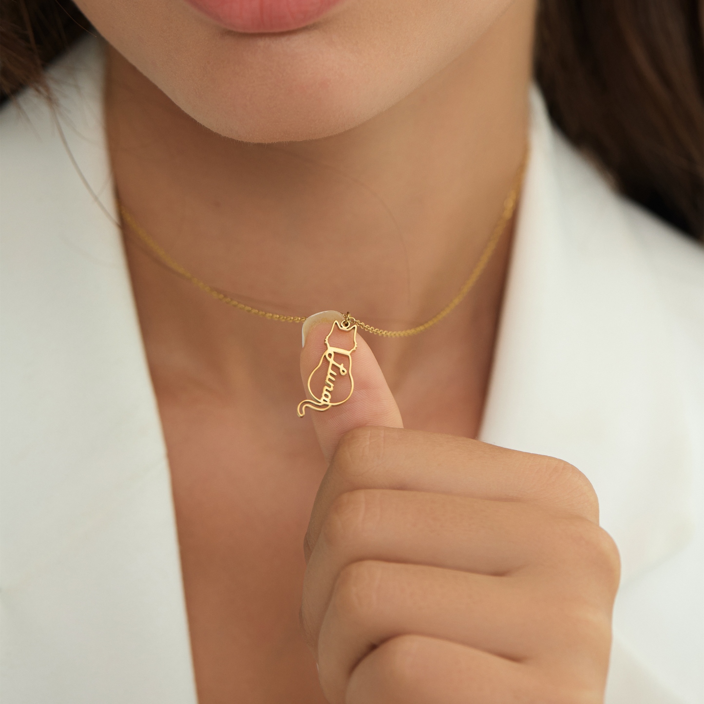 Personalized Name Lucky Cat Necklace