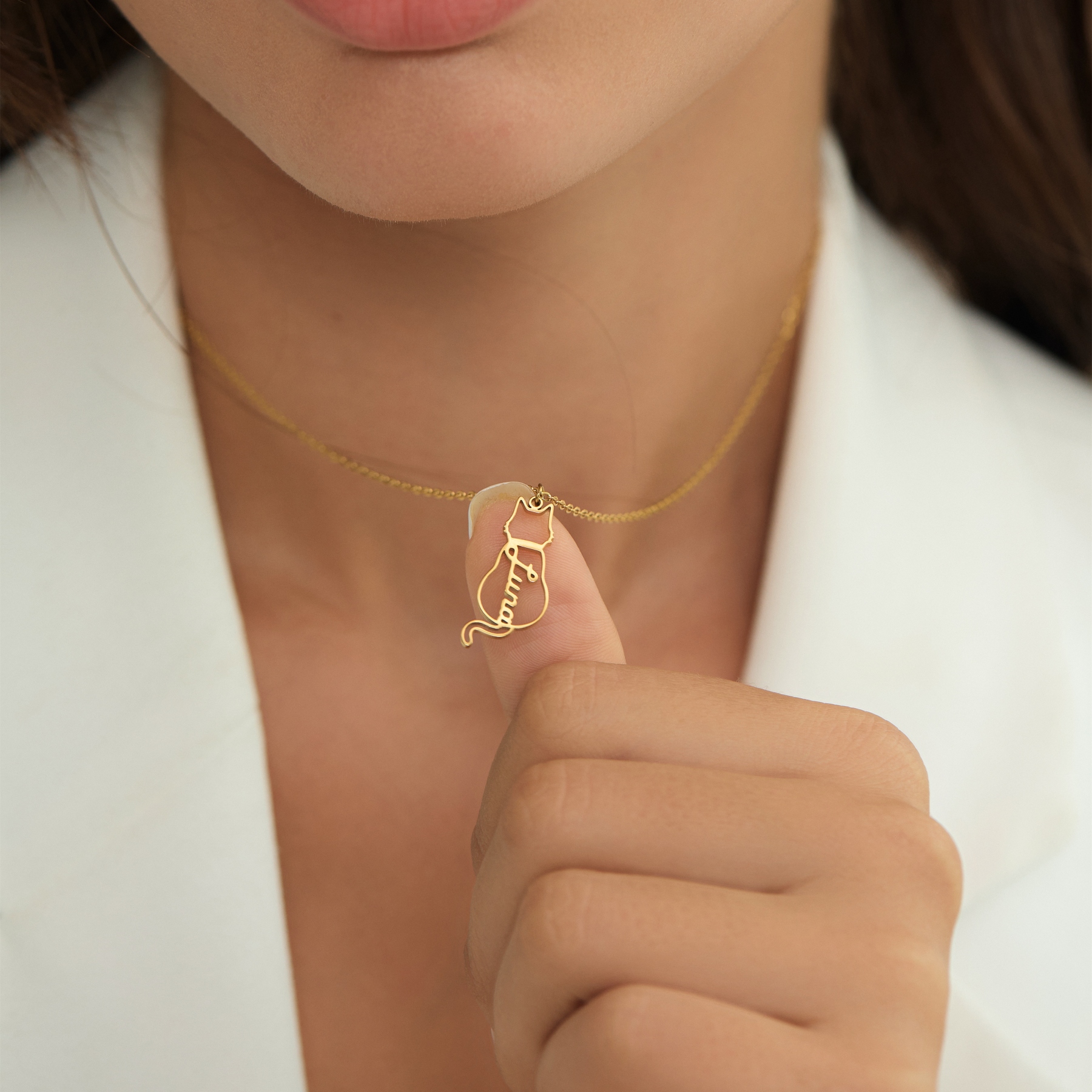 Personalized Name Lucky Cat Necklace