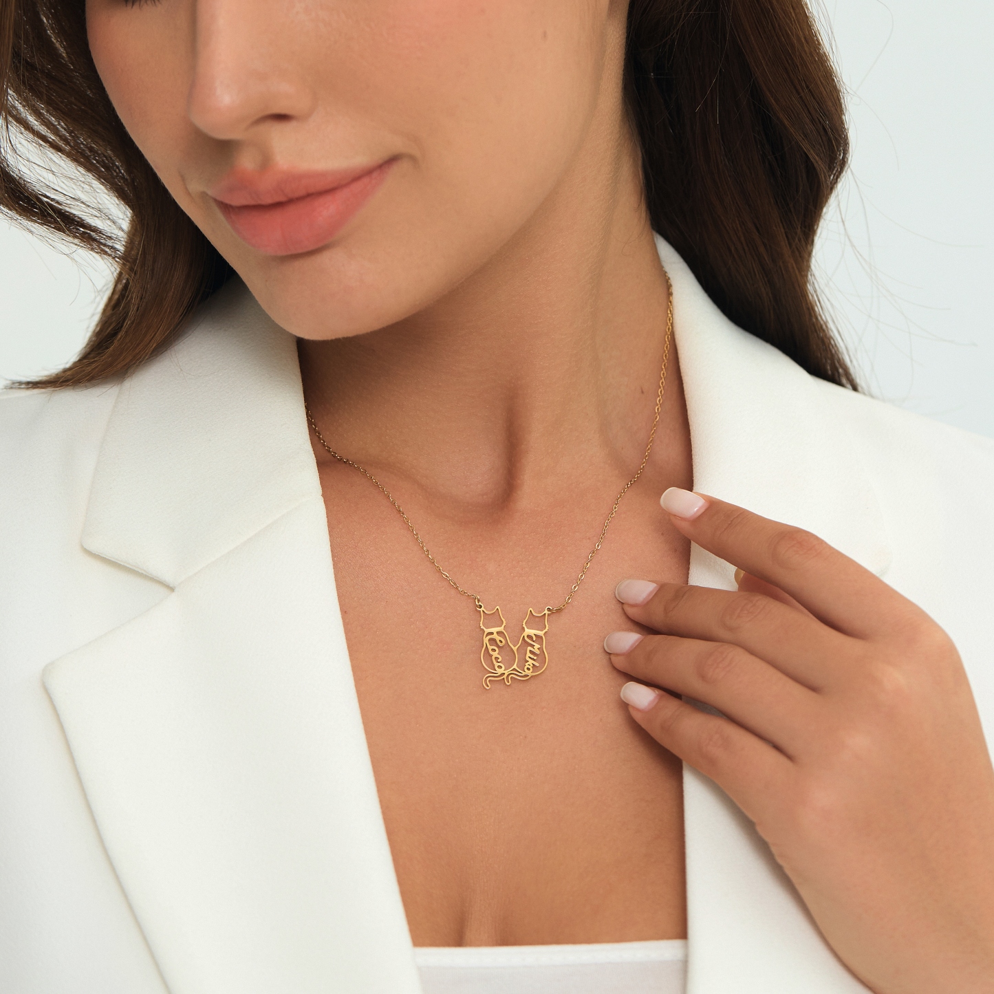 Personalized Name Lucky Cat Necklace