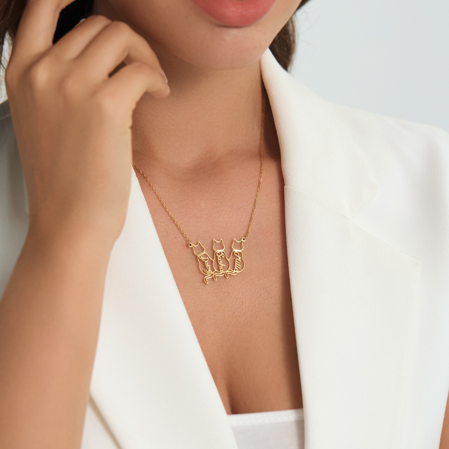 Personalized Name Lucky Cat Necklace