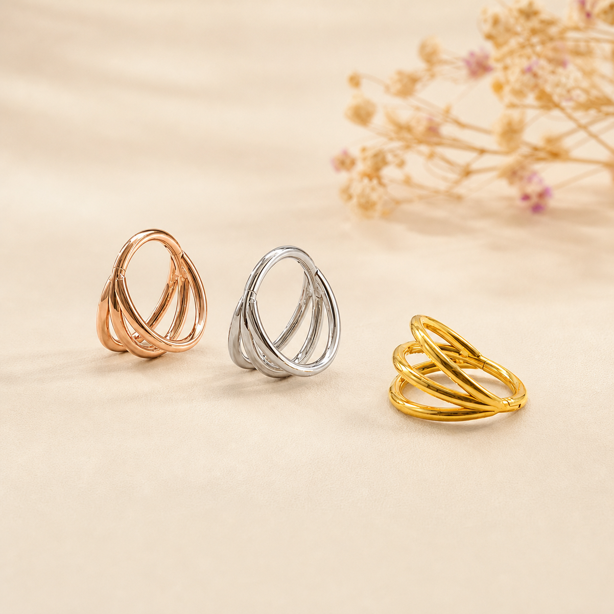Triple Hinged Ear Cuff Earrings — Three Lines, One Effortless Stack