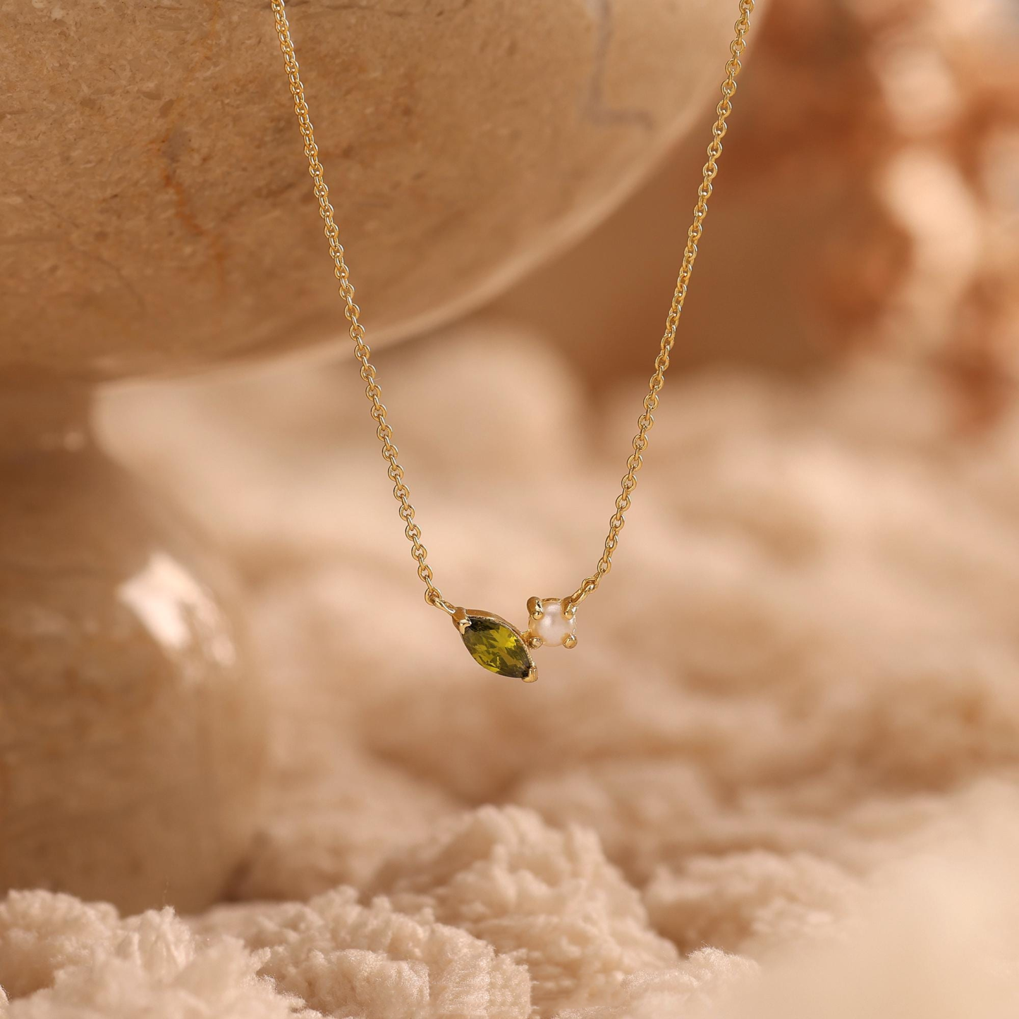 Personalized  Marquise Birthstone & Pearl Necklace — A Little Piece of Your Story