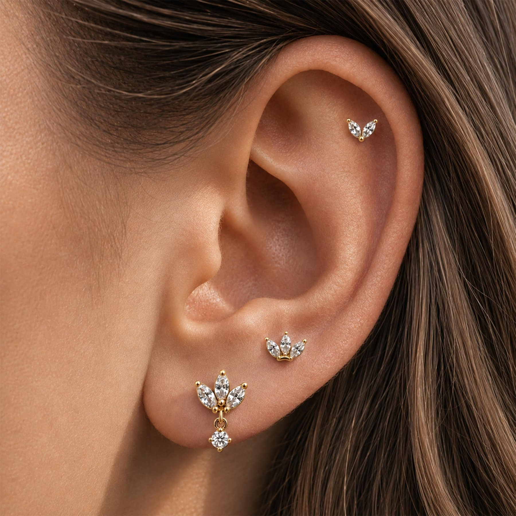 Marquise CZ Stud Earrings — Petal-Like Sparkle for Your Ear Stack