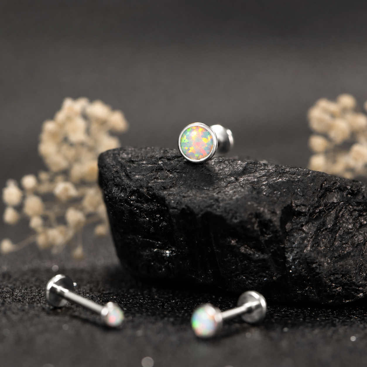 Bezel Opal Flat Back Studs — A Tiny Dream Glow