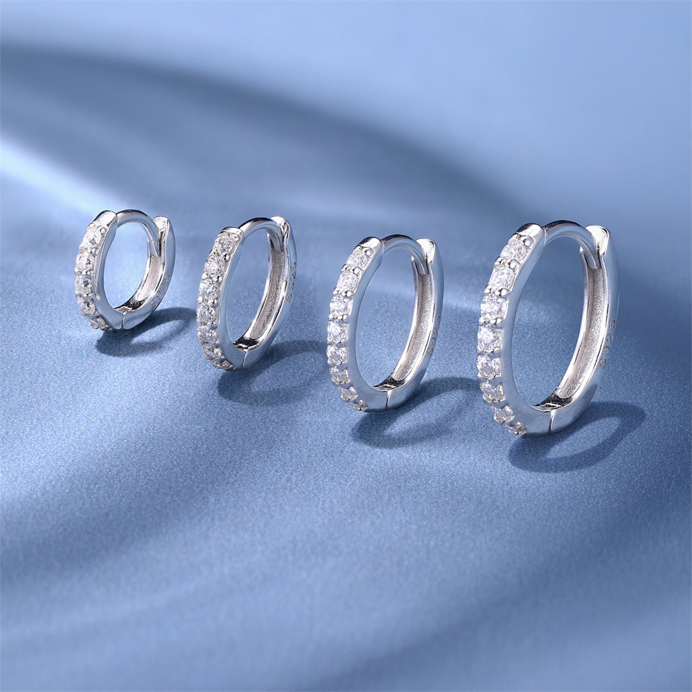 Sterling Silver Full Sparkle Diamond Hoop Earrings (1 PC)