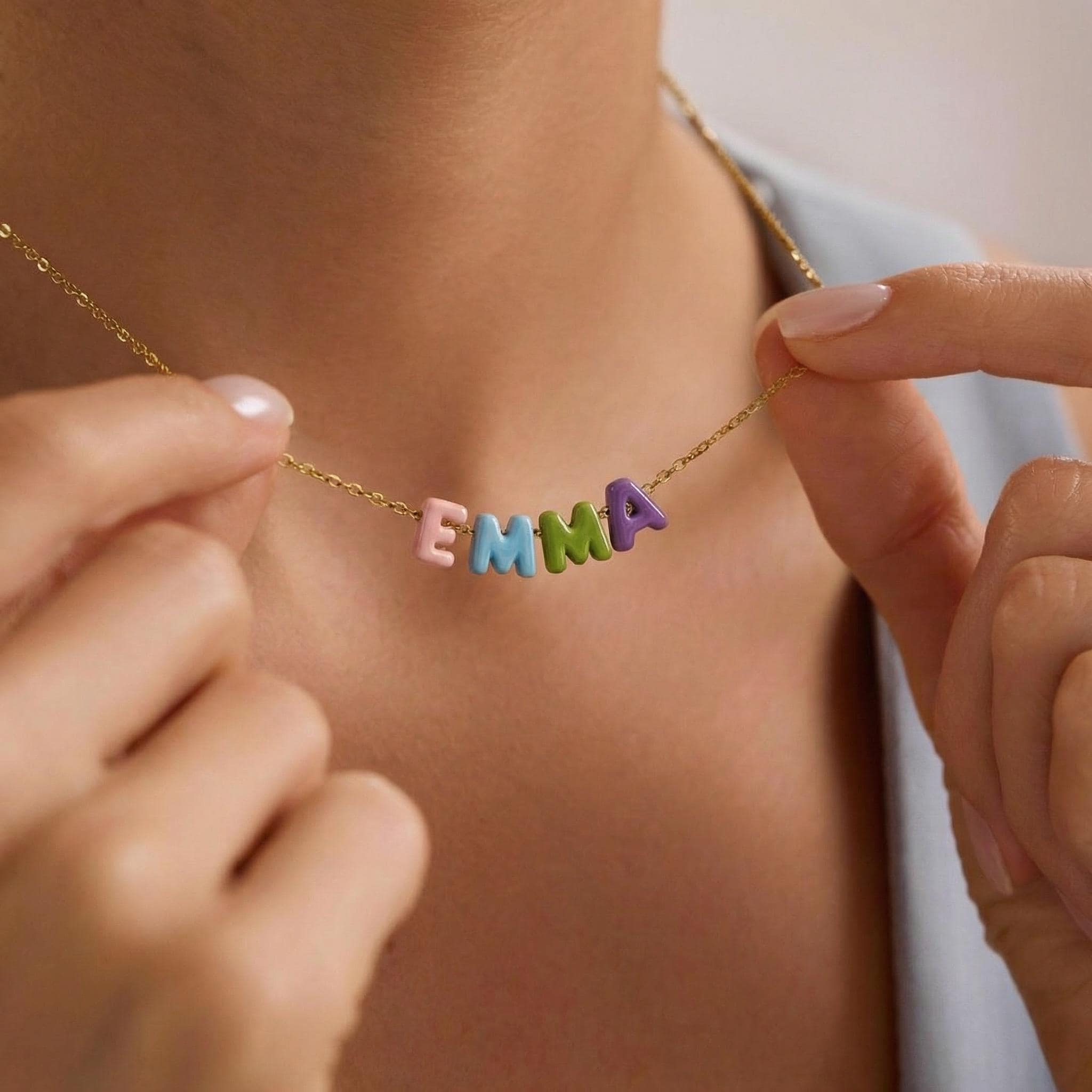 Personalized Rainbow Bubble Letter Name Necklace – Wear Your Joy