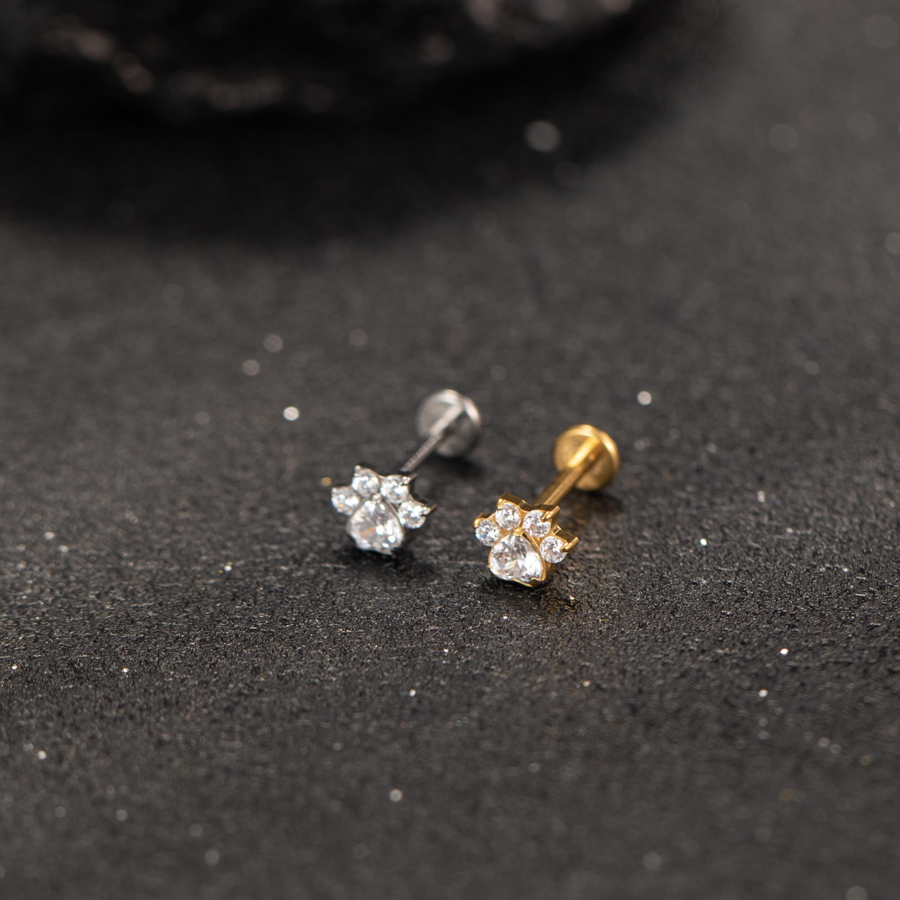 Paw Print CZ Flat Back Stud