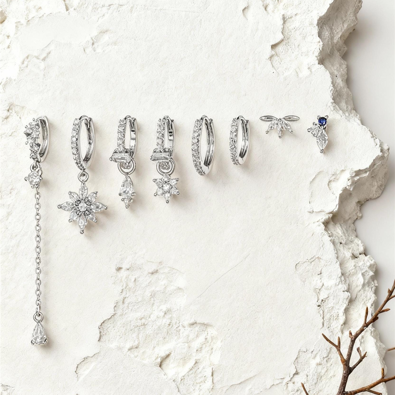 CZ Dangle Drop Earrings Set(8 PCS)