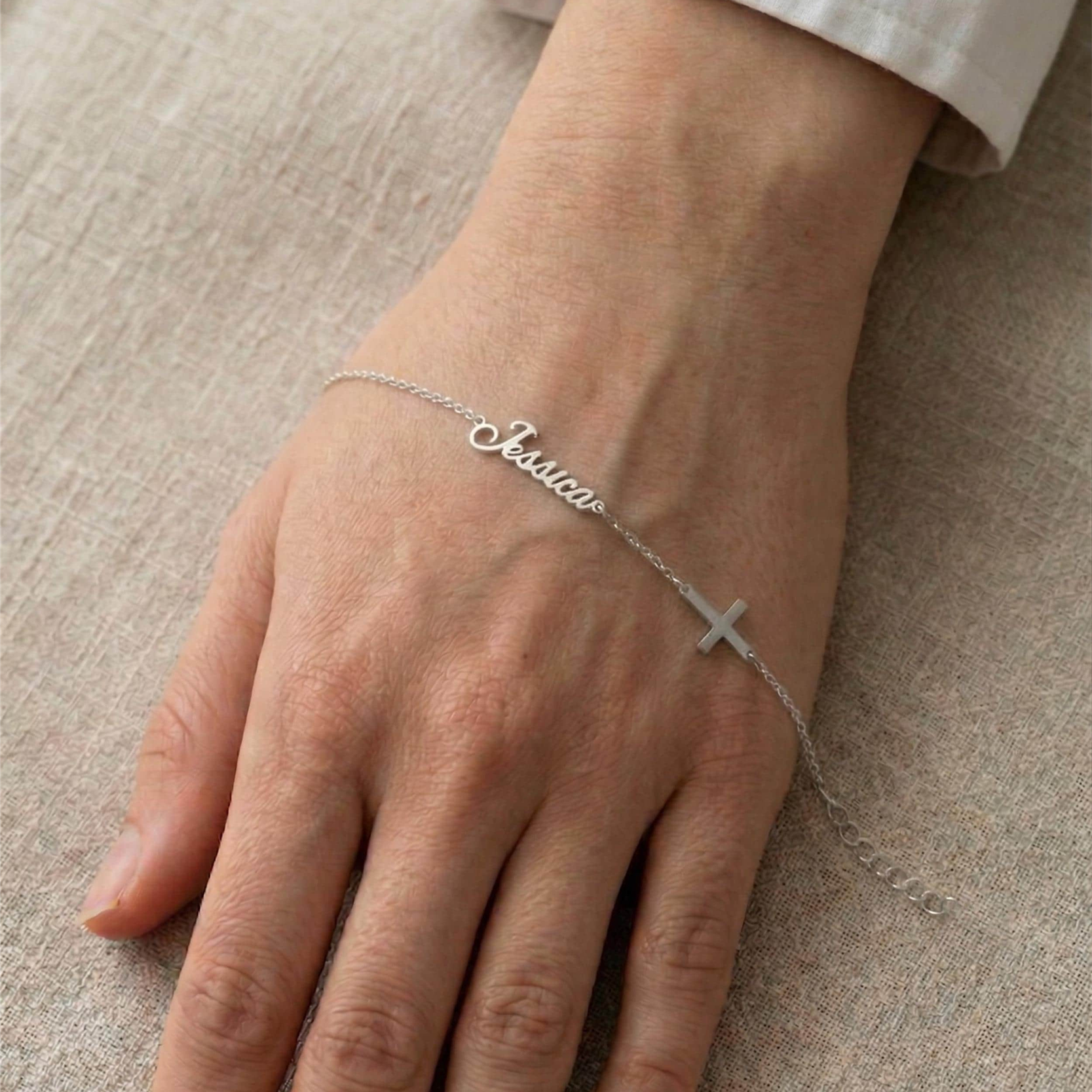 Personalized Name Cross Bracelet