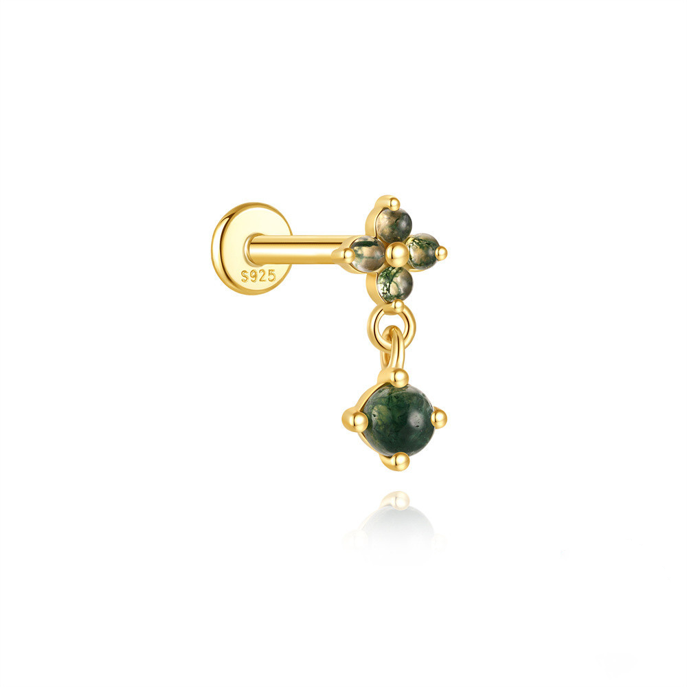 Moss Agate Dangle Stud Earring