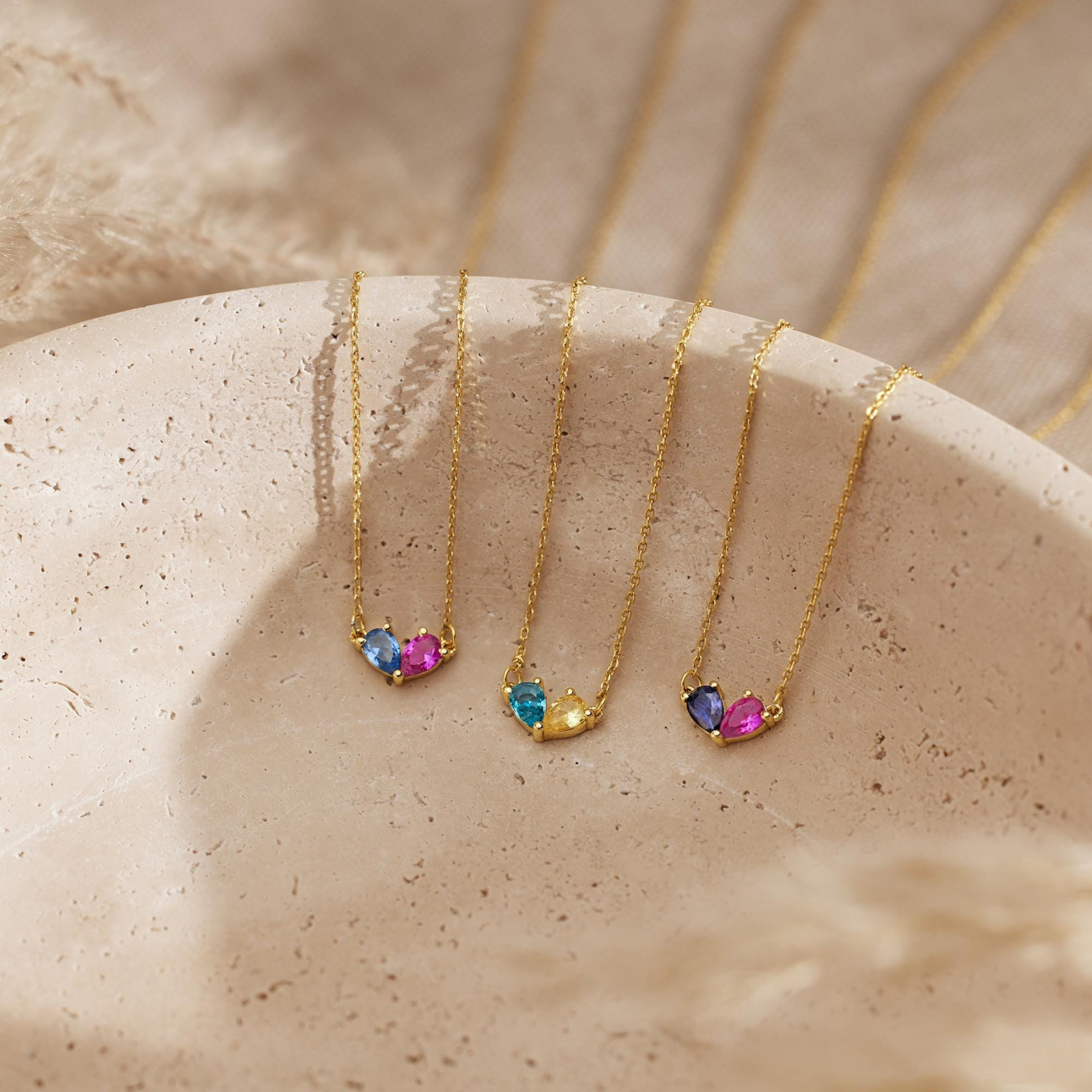 Personalized Two Birthstone Necklace — Two Hearts, One Beautiful Bond
