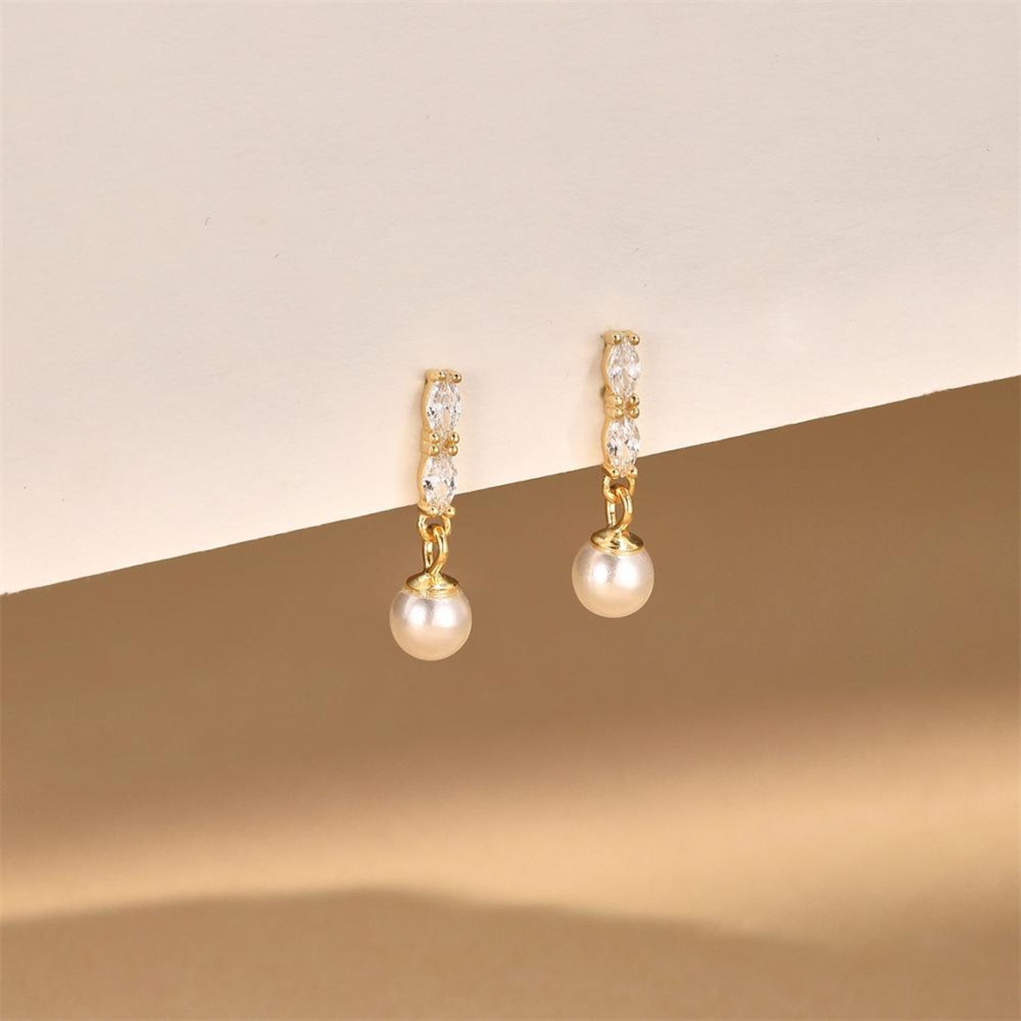 Sterling Silver Dainty Pearl Drop Earrings (2 PCS)