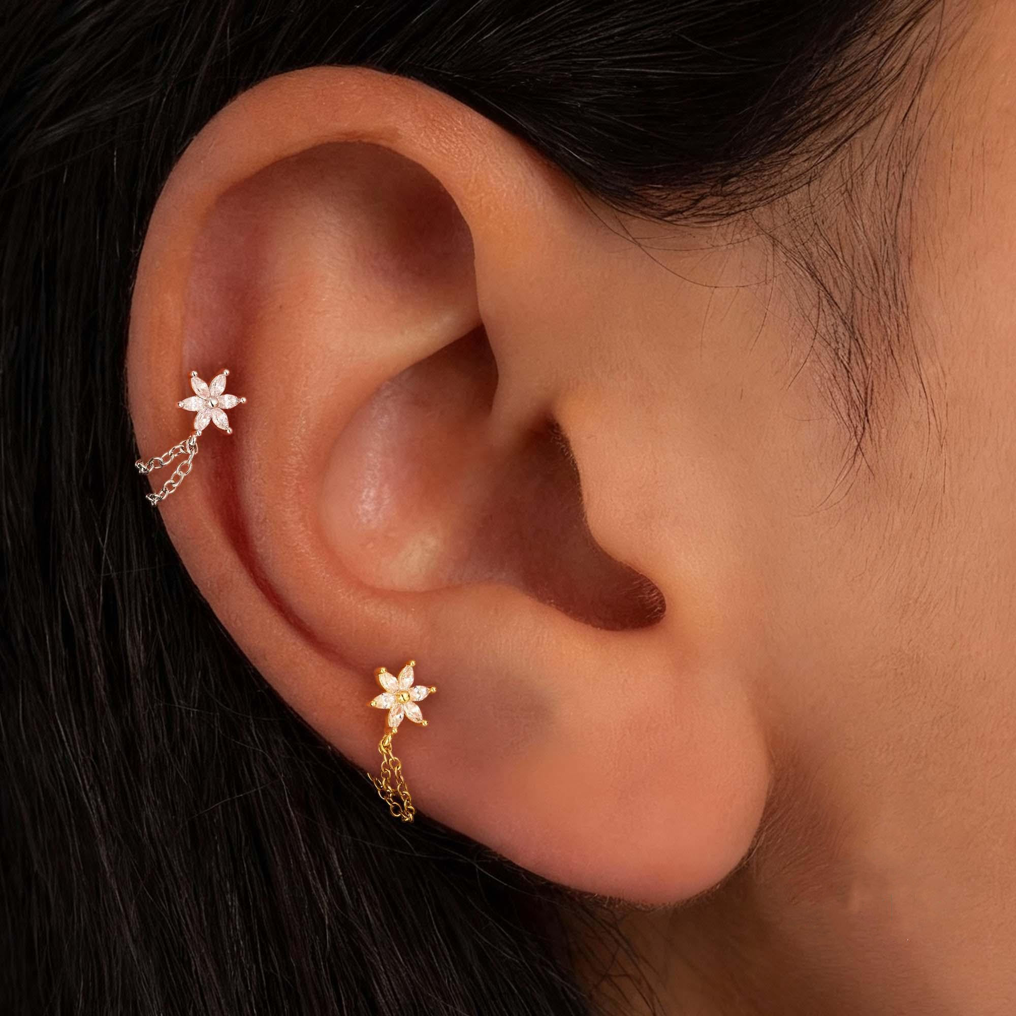 Flower CZ Flat Back Stud